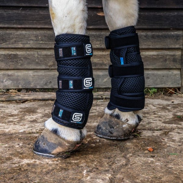 Horse legs wearing black protective leg Coolboots by EQU StreamZ.