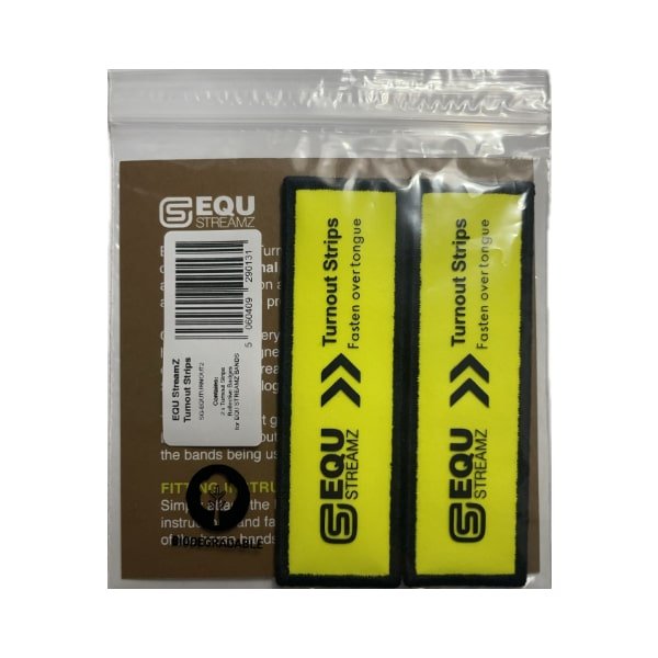 EQU Streamz Reflective turnout strips for horses outside/turned out who may chew at the bands. In compostable packaging.